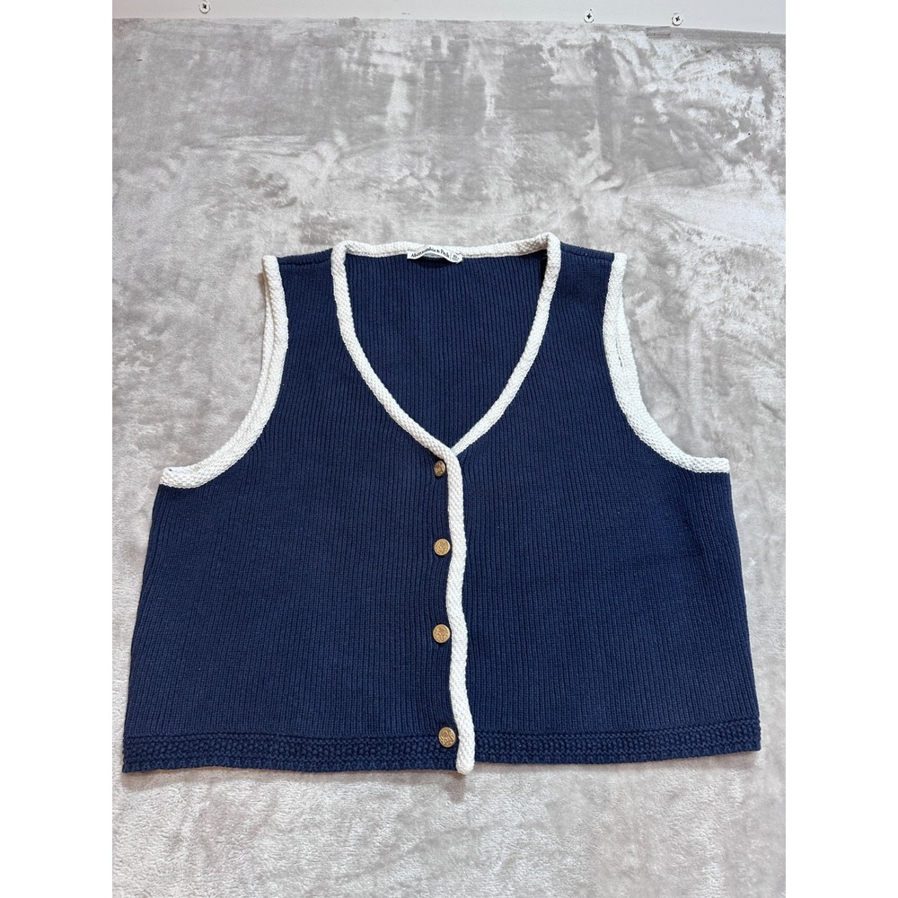 Abercrombie & Fitch Sweater Vest Womens Size XL Navy Blue Contrast Knit Preppy